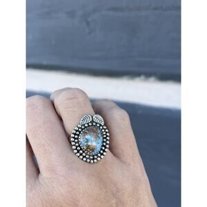 Golden Hills Turquoise Ring Sterling Silver Stamped 925 Southwestern 7.25 Leaf